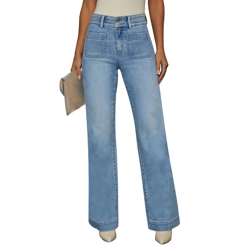 Women's High-Rise Cargo Jeans With 6 Pockets Straight-Leg Wide-Leg Casual Loose Fit Jeans