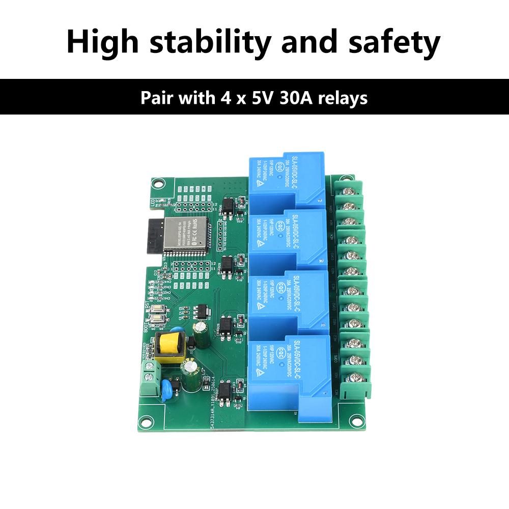 ESP32 Relay Module WIFI Bluetooth Development Board AC 220V 30A 4-Channel Relay Module Electronic Component Kit On-board ESP32E