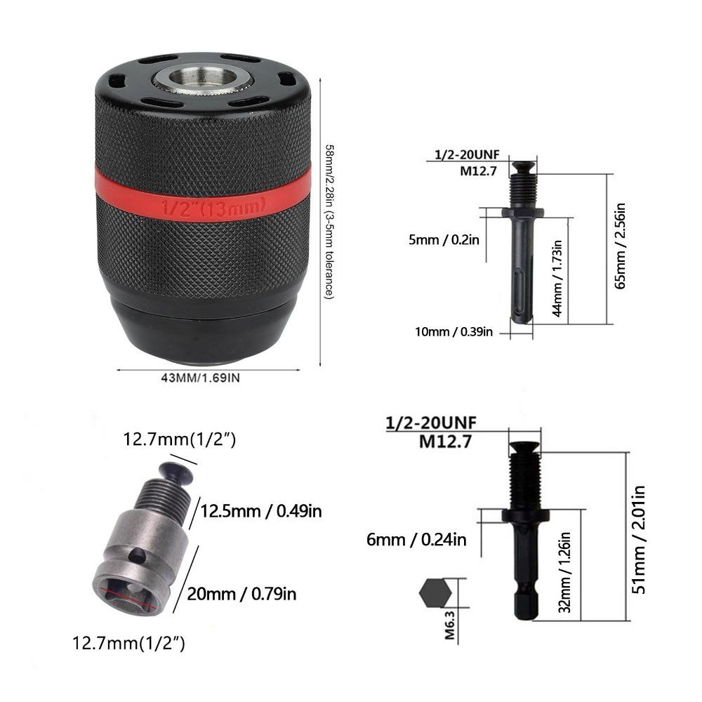 2-13mm Capacity Self-tighten Drill Chuck  For Impact Driver, Electric Drill, Hammer Drill