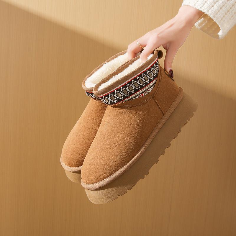 Женские зимние пушистые ботинки для снега, нескользящая толстая платформа, подкладка из искусственного меха, ботильоны, обувь для женщин, удобные теплые короткие ботинки из искусственной замши для ходьбы