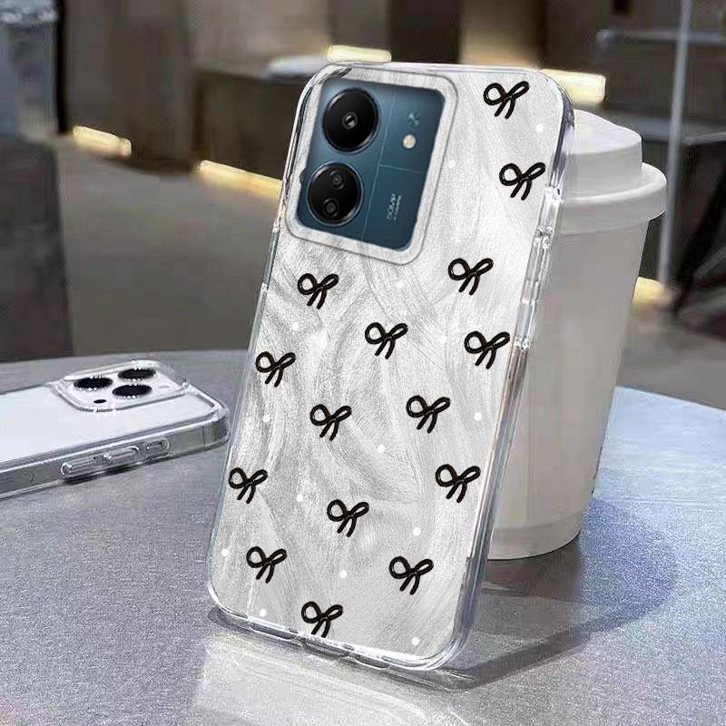 Чехол для телефона Xiaomi Poco X3 Pro X5 Pro X6 M6 M6 Pro M2 Pro M5S C61 C65 5G, Черно-розовый узор с бантом, Лазерный, Защита от падения, Чехлы