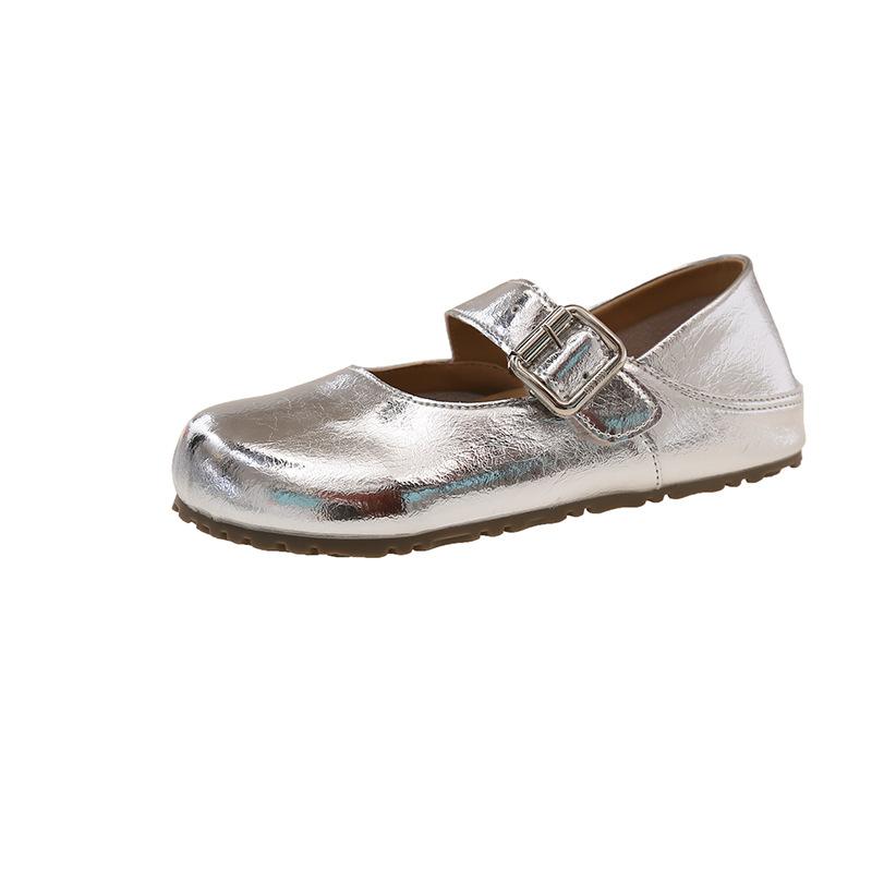 2025 лето новые неглубокие туфли-лодочки женские туфли круглый носок низкий каблук липучка модные универсальные маленькие кожаные туфли простой стиль