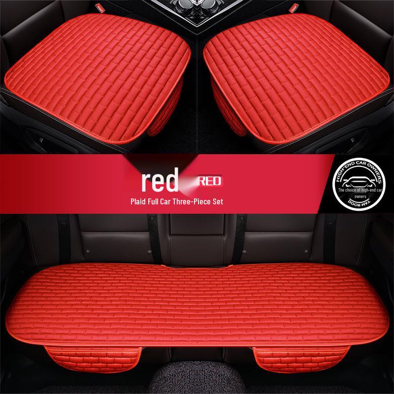 Plaid Three-Piece No-Tie Car Seat Cushion Set for Office and Home - Single Seat and Multi-Seat Interior Decor.