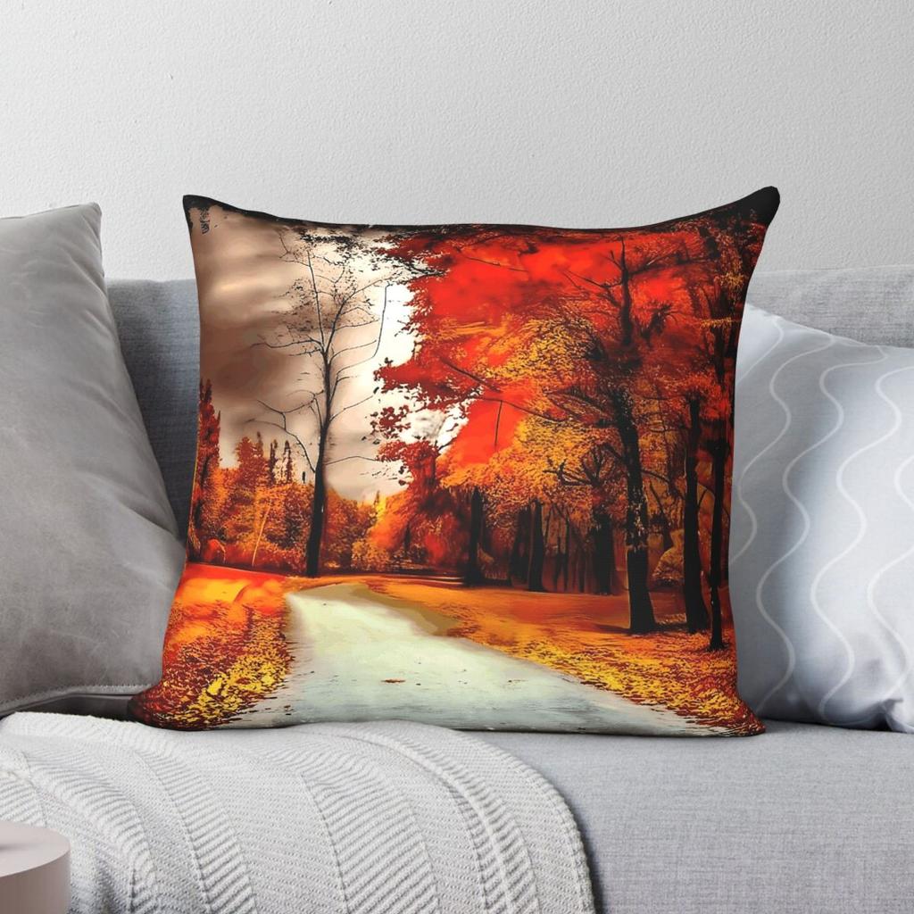 Crimson November Leaves Tree Square Pillowcase Polyester Linen Velvet Creative Zip Decorative Home Cushion Case