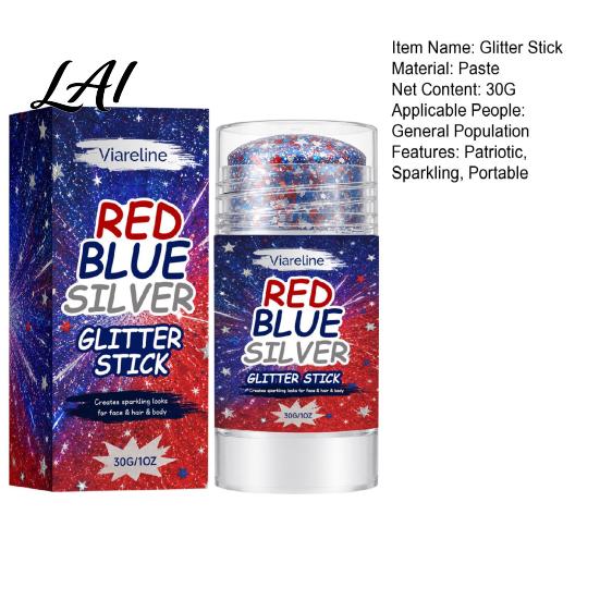 Party Glitter Stick 30G Independence Day Body Stick Patriotic American Flag Face Hair Glitter Red Blue Silver-color Makeup 4th of July Accessories