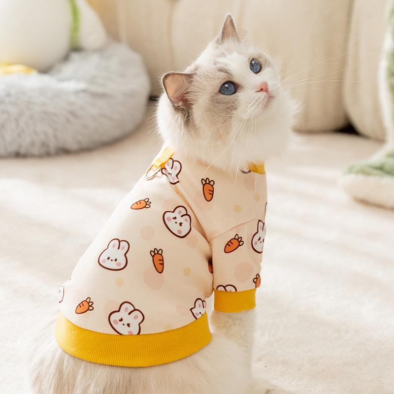 Autumn and Winter Cat Cartoon Full Print Traction Two-legged Loungewear Dog Air Conditioner Clothing Teddy Pajamas Pet Cat Clothes