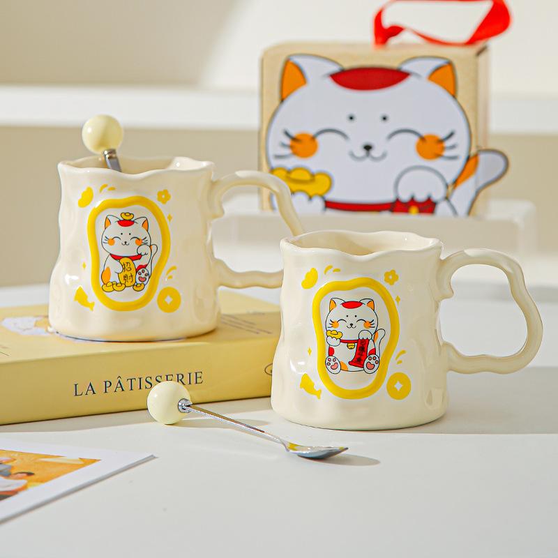 Мультяшная кружка из керамики 'Счастливый кот', необычная чашка с высоким горлышком, креативная чашка для молока и завтрака, сувенир на открытие