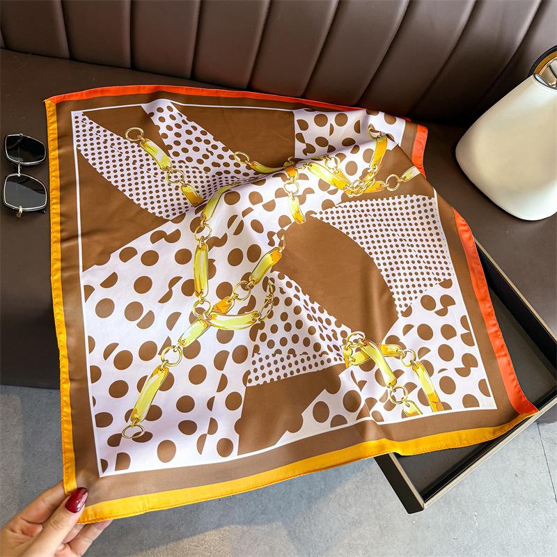 Chain polka dot simulation silk printing silk scarf square scarf high-end shawl sunscreen neck small square scarf headscarf scarf women