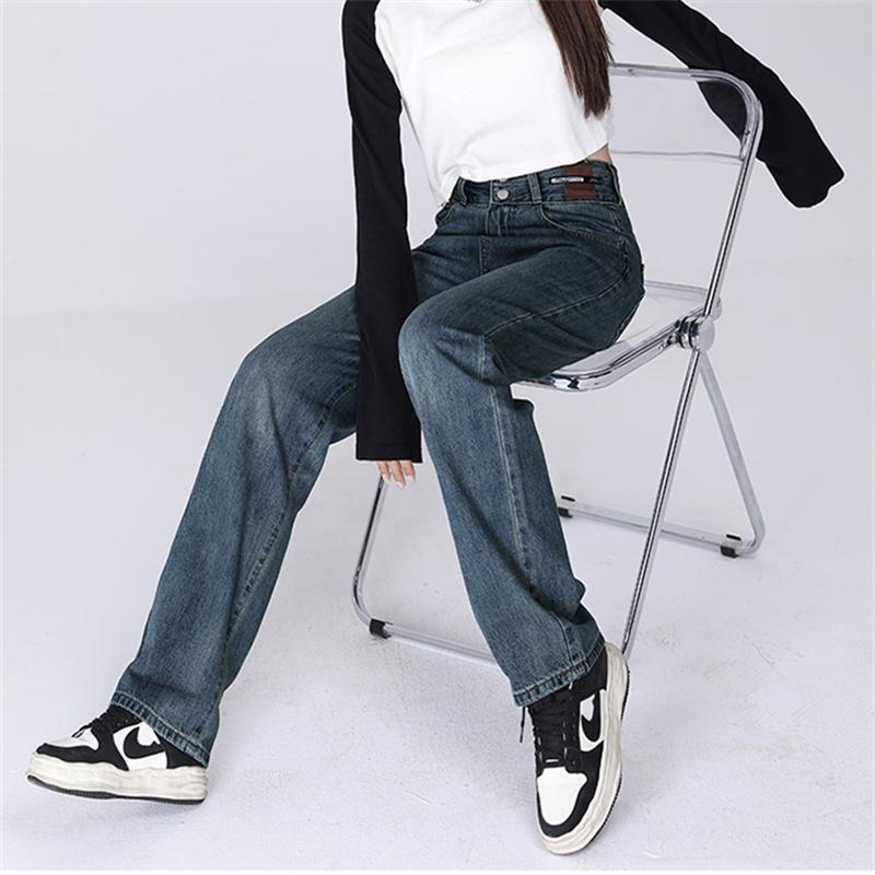 Осень 2022, новые широкие джинсовые брюки, мешковатые повседневные уличные классические прямые винтажные джинсы, трендовые женские джинсы в стиле Харадзюку с высокой талией