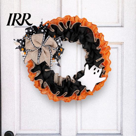 Halloween Wreath 15 Inch for Front Door, Rustic Ruffle with Linen Bow Ghost And Burlap Fireplace Walls Windows Gothic Party Decor Shop Window
