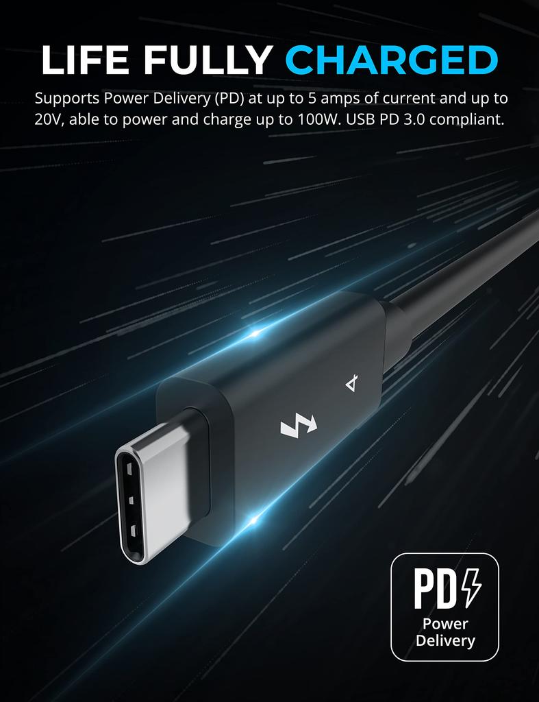 SABRENT Thunderbolt 4 Passive Cable with Chip E-Marker [6.5ft/2m] (CB-T4M2)