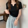 Сексуальная футболка с v-образным вырезом и шнурком, женская однотонная футболка с коротким рукавом, повседневные топы на бретелях с рюшами, модный укороченный топ, женская летняя уличная одежда
