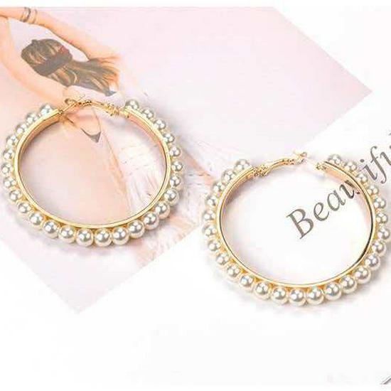 Gold & Silver Geometric Pearl Rice Bead Earrings - Trendy, Versatile, Retro E82