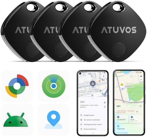 ATUVOS Smart Tag Pro 4 Pack Dual-System Tracker for Android & iOS Key Luggage Finder