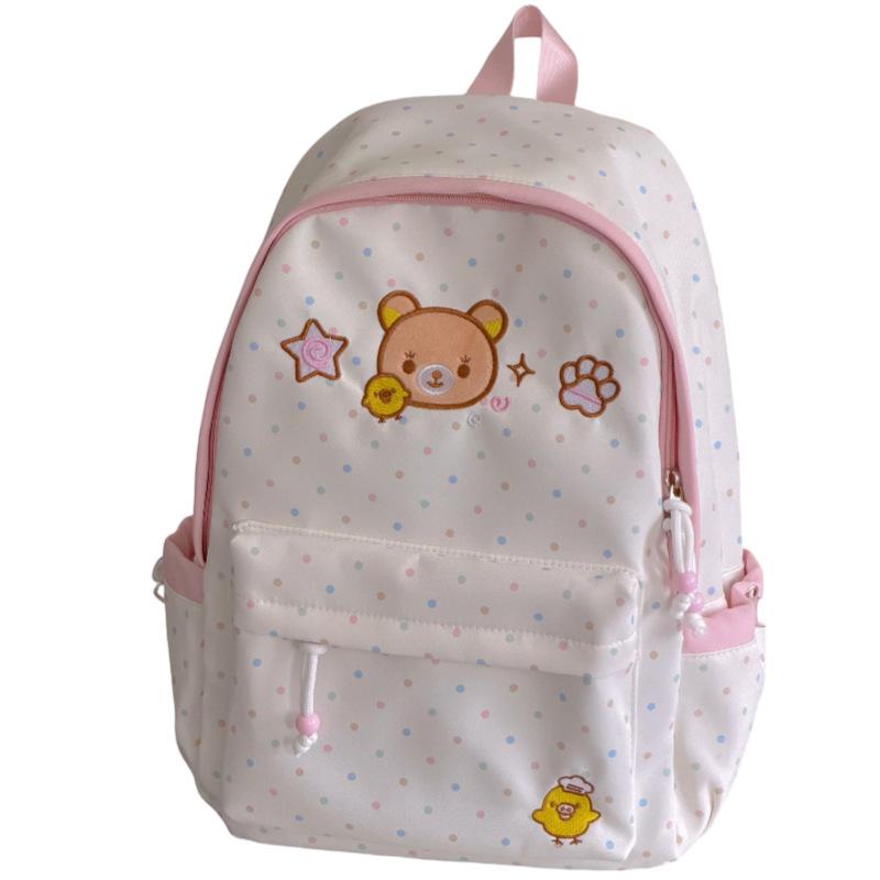 Школьная сумка корейская Easy Bear в горошек с вышивкой Рюкзак женский новый универсальный студенческий классный легкий повседневный большой вместимости школьная сумка
