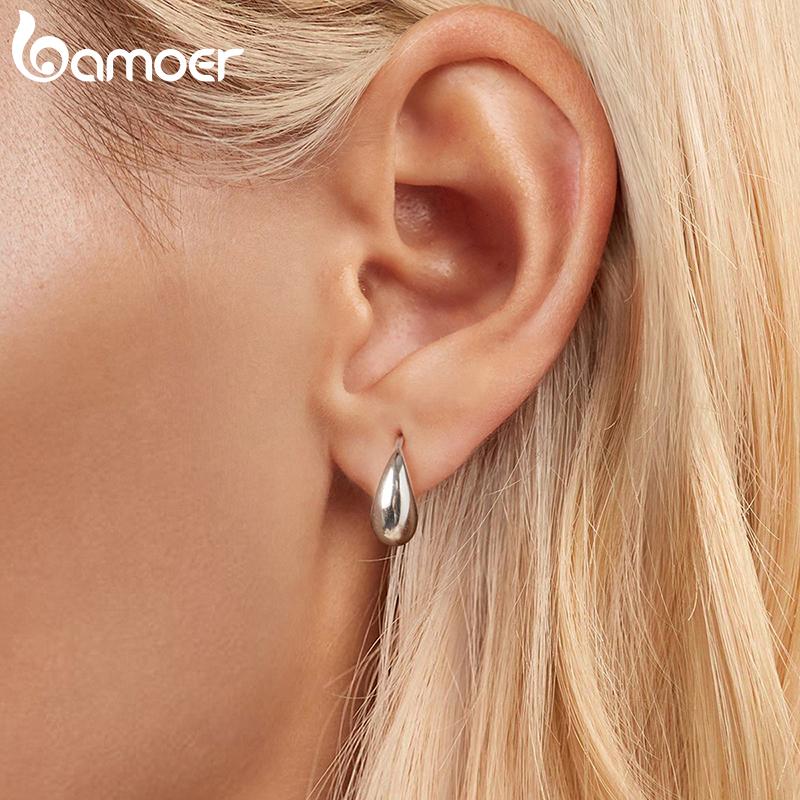 Женские серьги-кольца BAMOER Solid 925 Sterling Silver с объемными каплями воды, легкие полые модные украшения в форме капли воды