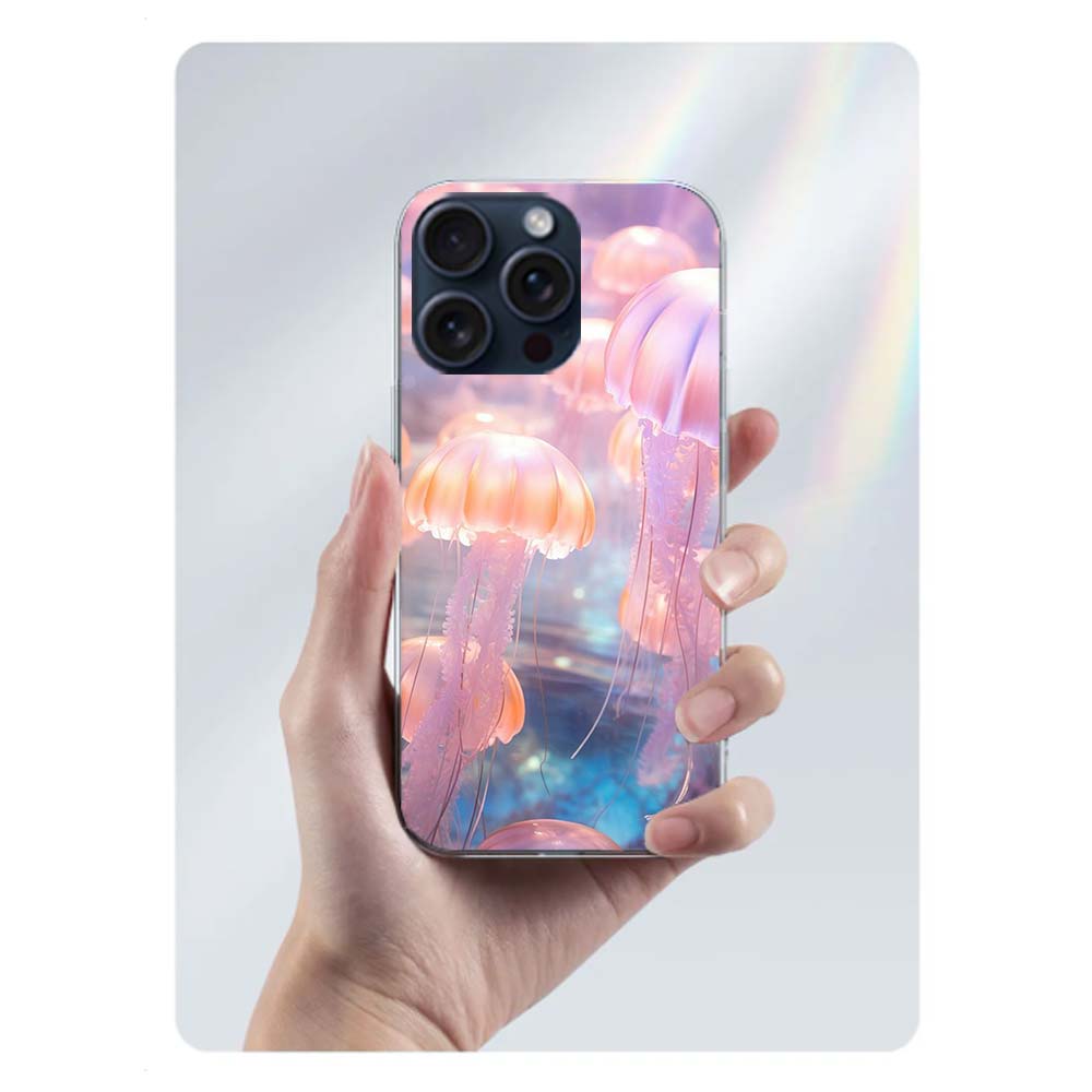 Enchanting Neon Jellyfish Clear Phone Case For Iphone 17 Air 16 Pro Max 15 Pro 14 Plus 17E 16E 11 13 12 Mini Cover Cases Fundas