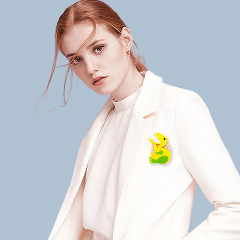 Blucome Cartoon Acrylic Creative Tyrannosaurus Rex Brooch for Women Men Bag Suit New Year Gift