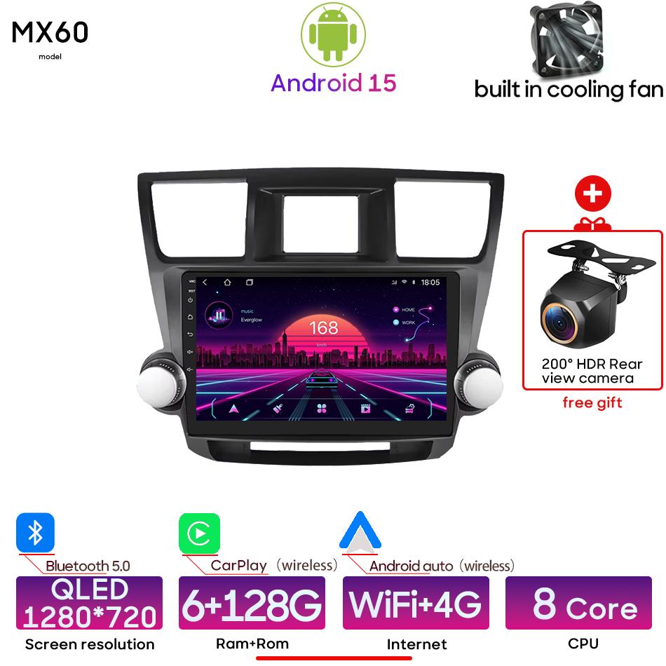 Android pour Toyota Highlander Kluger 2008 - 2014 lecteur multimédia de voiture Radio de Navigation Carplay Auto vidéo stéréo GPS 2din DSP