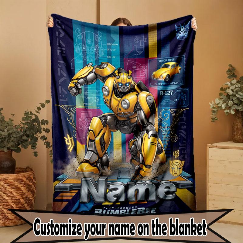 Custom Name Personalized Bumblebee Print Blanket, Home Decor, Bedroom, Sofa, Camping, Couch, Gifts for Birthday Christmas