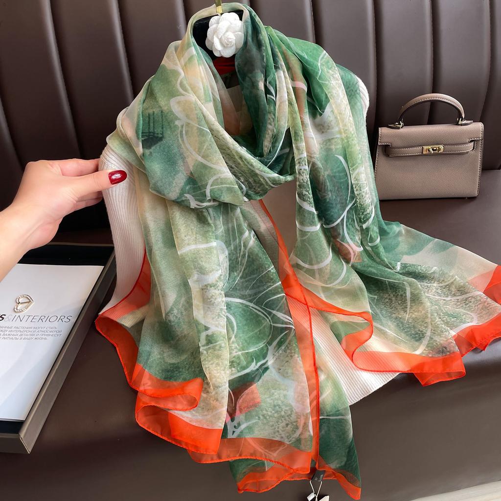 Silk Scarf for Women In Spring Autumn and Winter Middle-aged and Elderly Mothers Warm and Versatile Super Large Scarf Literary Style Travel Scarf