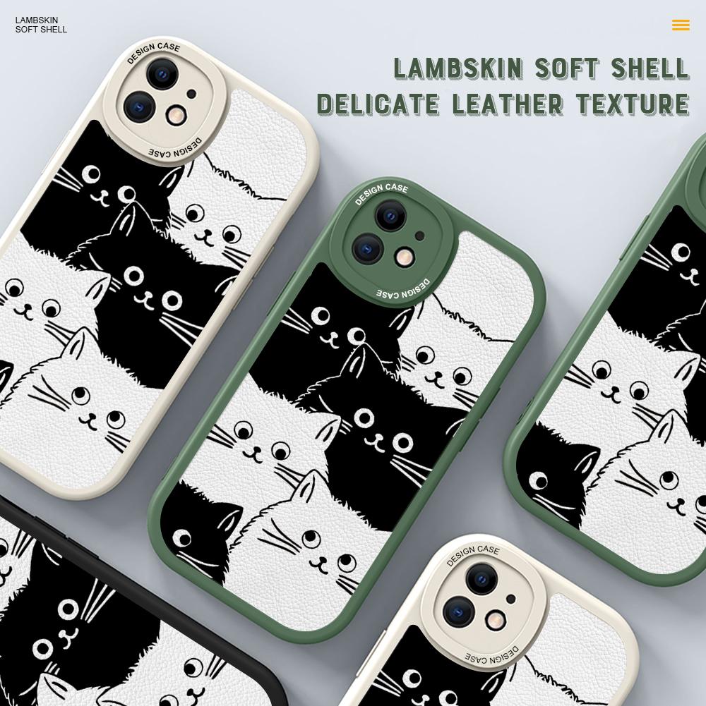 Чехол для телефона из искусственной кожи с рисунком черно-белых кошек для Infinix Vivo OPPO Reno Realme Huawei Nova, тонкий чехол для смартфона с ощущением кожи
