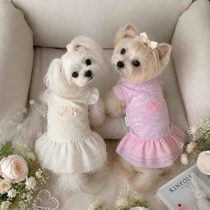 Pet Dress Small Dogs Pink Yellow Lace Sleeveless Cute Style XS To XXL