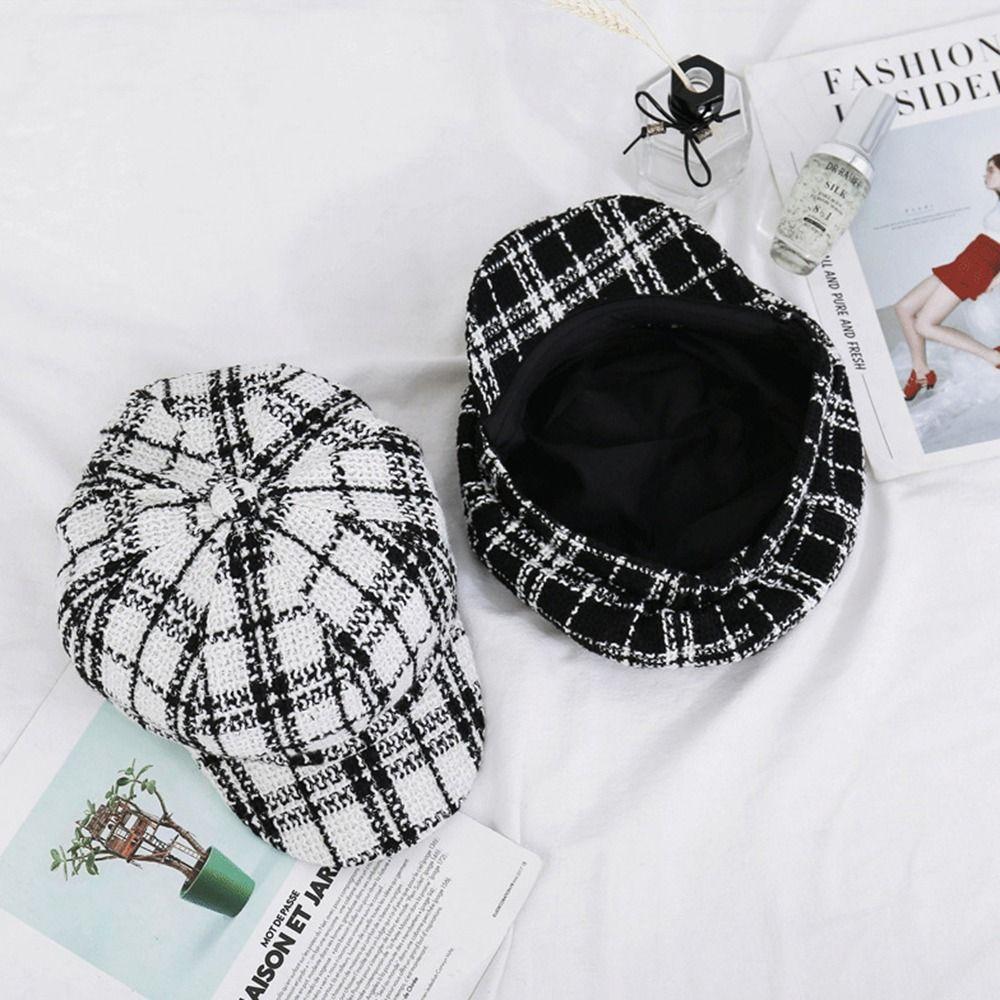 Casual Artist Hat Keep Warm For Girls Autumn Painter Hat Women Visors Cap Plaid Beret Octagonal Cap