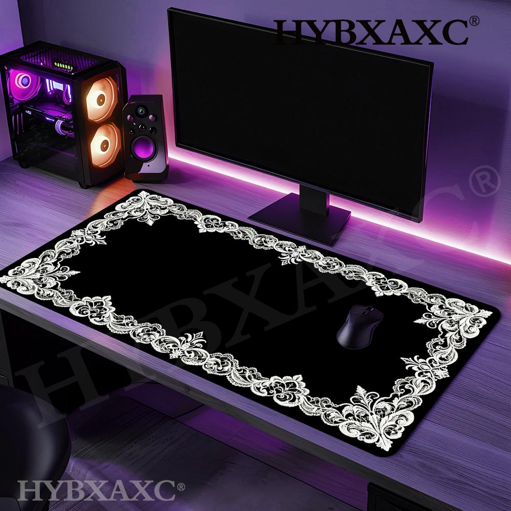 HYBXAXC Готческий Кружевной Коврик для Мыши Викторианская Эстетика Белая Вышивка Коврик для Мыши Темный Кокетливый Коврик Минималистичный Оккультный Декор для Офиса