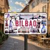 D Flat Xinch Vintage Industrial Aluminum Wall Art Sign Rustic Metal Plaque with BILBAO Text Colorful Cityscape Des