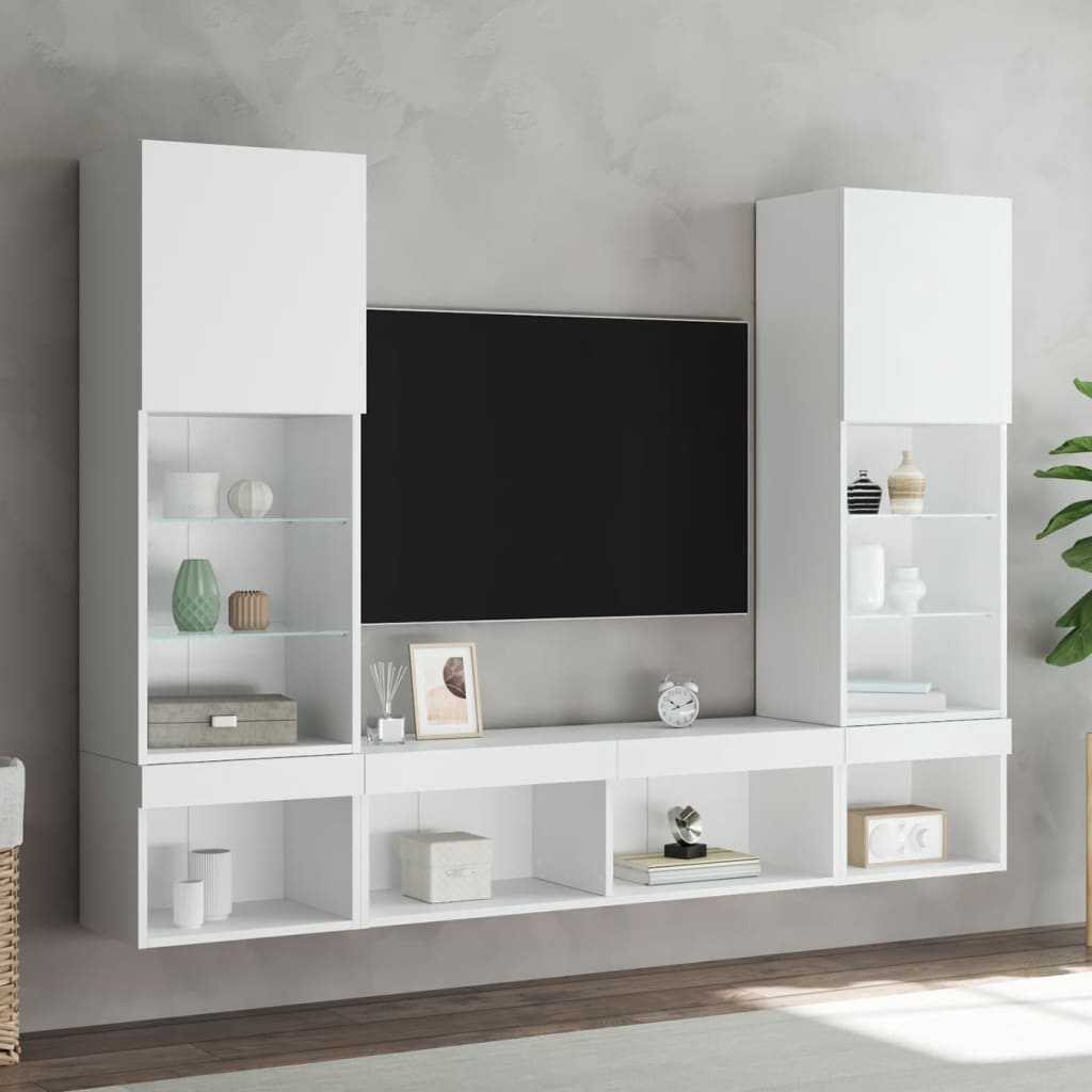 Vidaxl 5-Częściowy Zestaw Mebli Tv Z Led, Biały