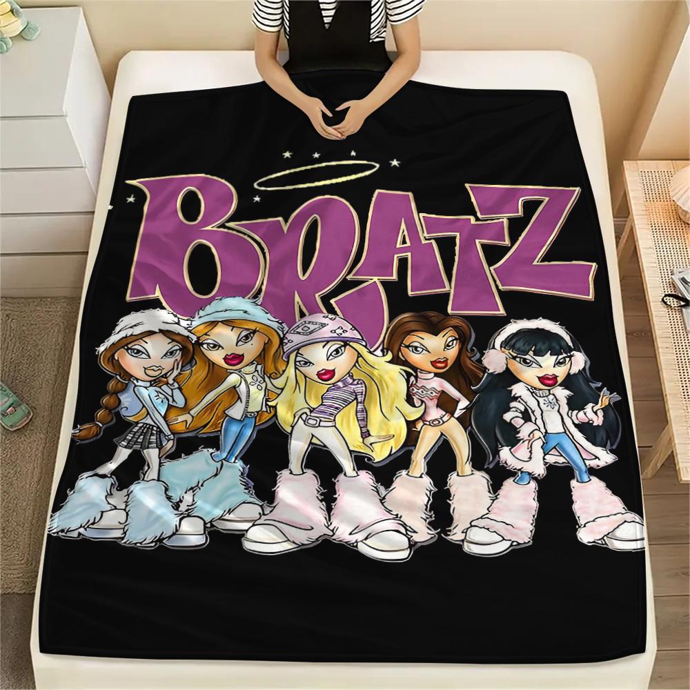 1 шт. Фланелевое одеяло с принтом Bratz, Высококачественное, Для всех сезонов, Декор для дома, Тепло и уют, Идеально для рождественских подарков