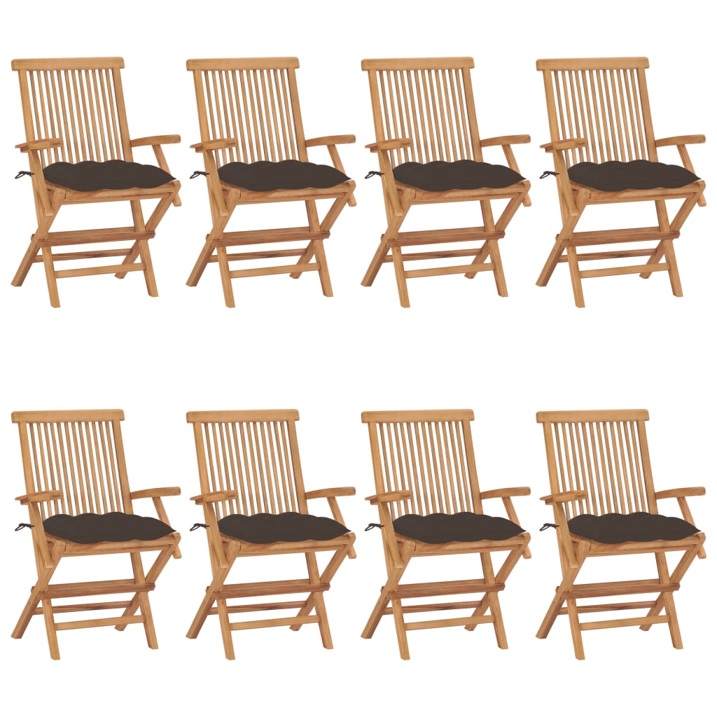 Garden Chairs with Taupe Cushions 8 pcs Solid Teak Wood