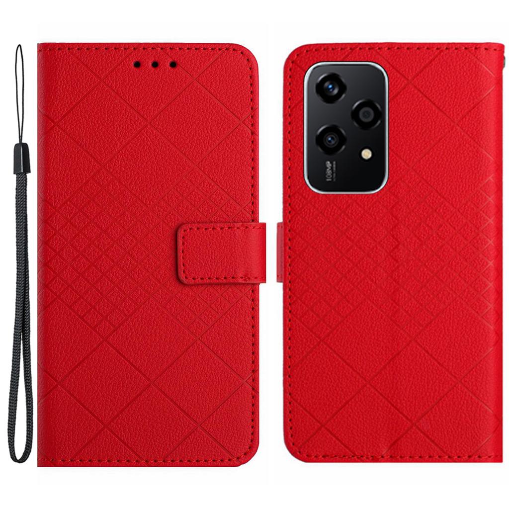 HT06 For Honor 200 Lite Magnetic Phone Case Rhombus Pattern Leather Stand Cover