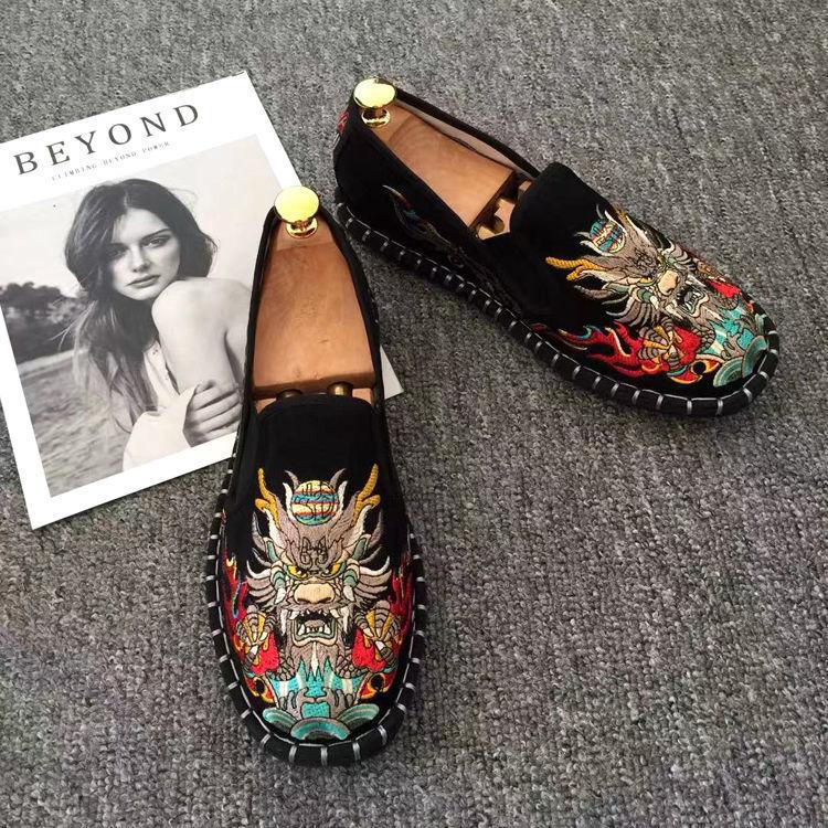 Old Beijing Cloth Shoes Embroidery Flower Social Guy Male Moccasin-Gommino Student Casual Shoes National Chinese Style