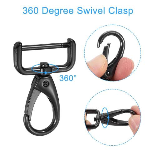 uxcell 9mm X 25mm Screw-On D-Ring Square Keychains with Rotating Hooks, Detachable Snap Hooks for Crafts, 4 Pieces, Black