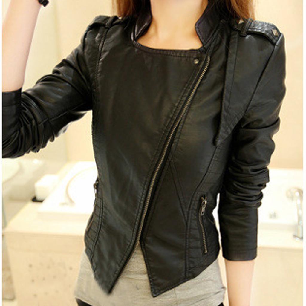 Модная женская кожаная куртка на молнии, тонкое байкерское мотоциклетное пальто, верхняя одежда в стиле панк