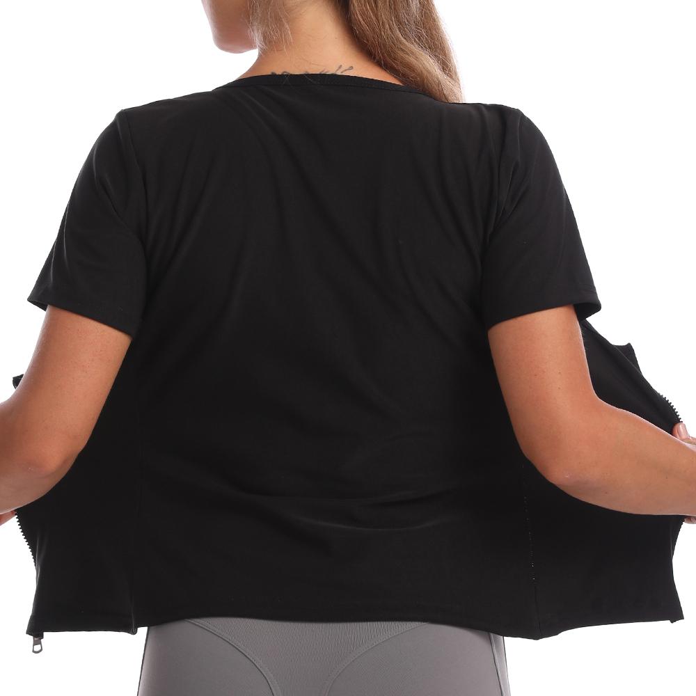 Women Sweat Vest Short Sleeve Waist Trainer Tops Zipper Compression Shirts Heat Trapping Sauna Suit Fitness Slimming Body Shaper Workout Cropped