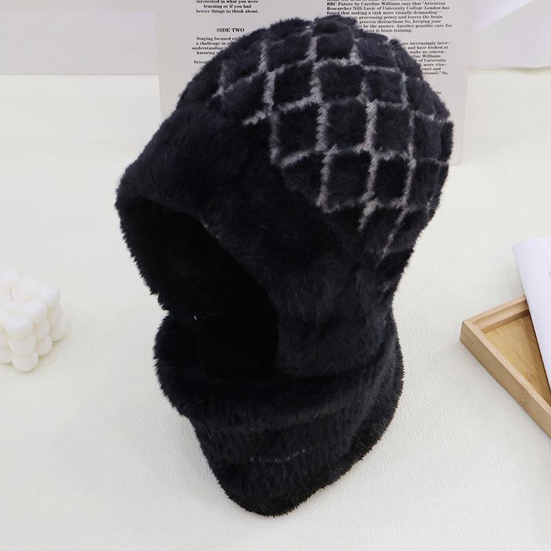 Модный клетчатый плюшевый теплый шарф-шапка цельный женский зимний для улицы, для велоспорта, ветрозащитный, для шеи, плюшевая шапка