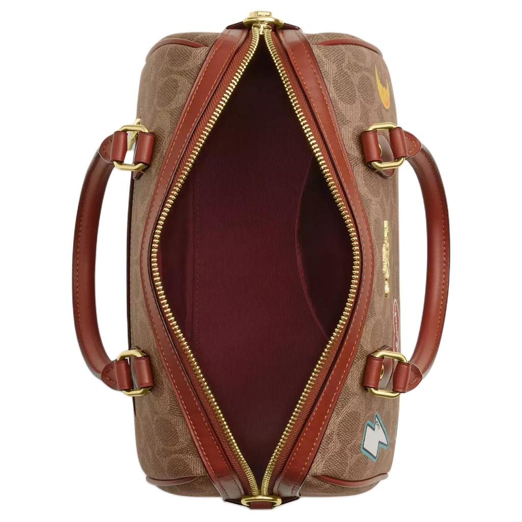 COACH Rowan Coated Canvas Shoulder Bag, Crossbody Bag, Handbag Medium Womens Tan Multicolor