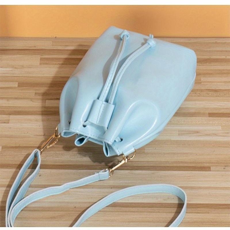 Chic Minimalist Solid Color Large Capacity Crossbody Drawstring Bucket Bag for Women, Available In Sky Blue/White/Black