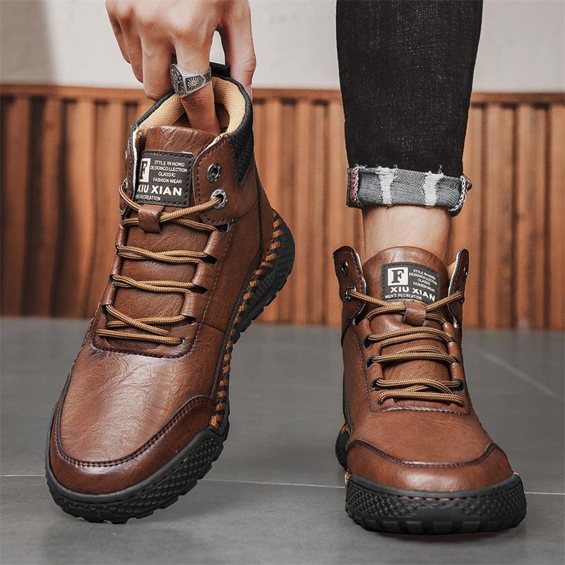 Men's Retro Leisure Shoes Autumn/ Winter Cow Split Leather Men Boots Comfortable Motorcycle Boots Winter Boots