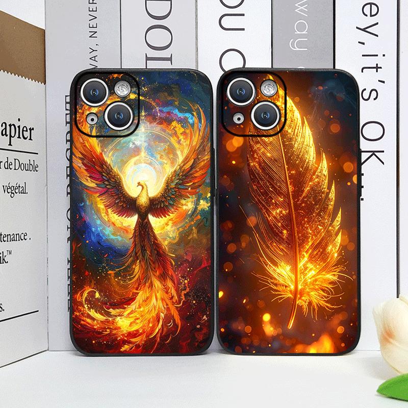Роскошный чехол для телефона с узором «Перо Феникса и Пламя» для iPhone 17 16 12 11 14 Plus 13 14 15 Pro Max 12 13 Mini X XS MAX XR Мягкий чехол
