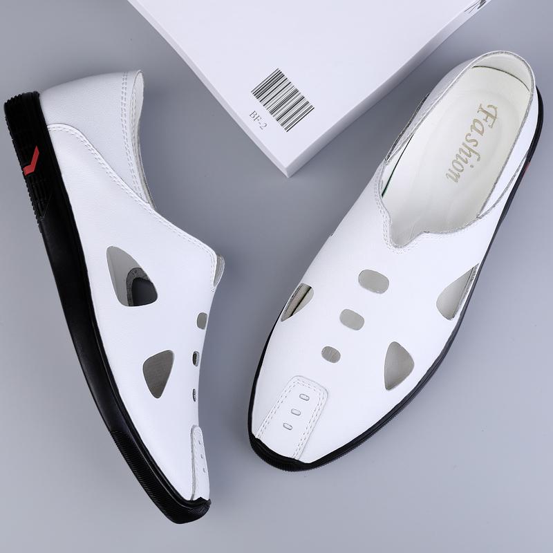 Mens Casual Luxury Sandals Men Genuine Leather Classic Boat Shoes Loafers Shoes Hollow Out Breathable Summer Slides Top Quality