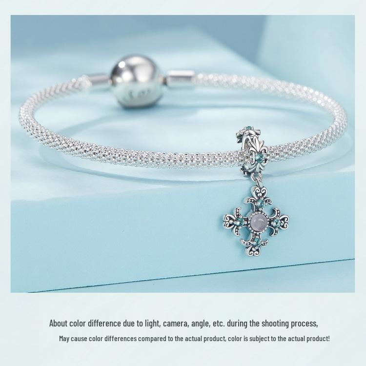 Винтажный кулон-крест «Ирис» из стерлингового серебра S925 с платиновыми бусинами для изготовления украшений своими руками