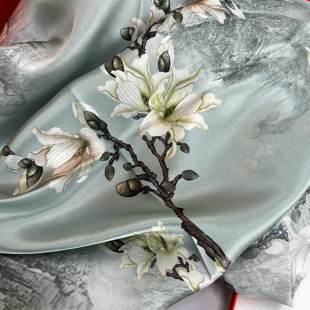 Magnolia Silk Crepe Satin Long Silk Scarf Women'S Spring Summer Temperament Versatile Decorative Mulberry Silk Scarf Shawl