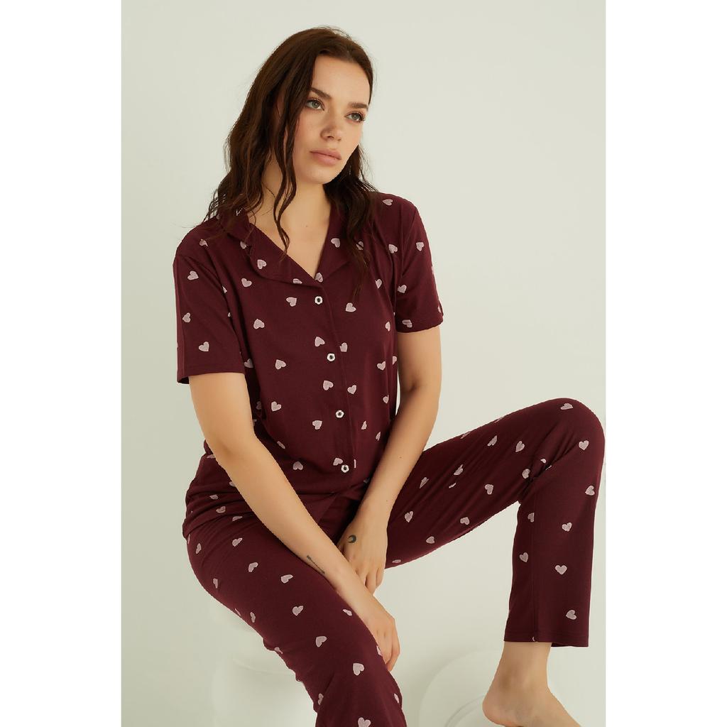 Хлопковый пижамный комплект на пуговицах