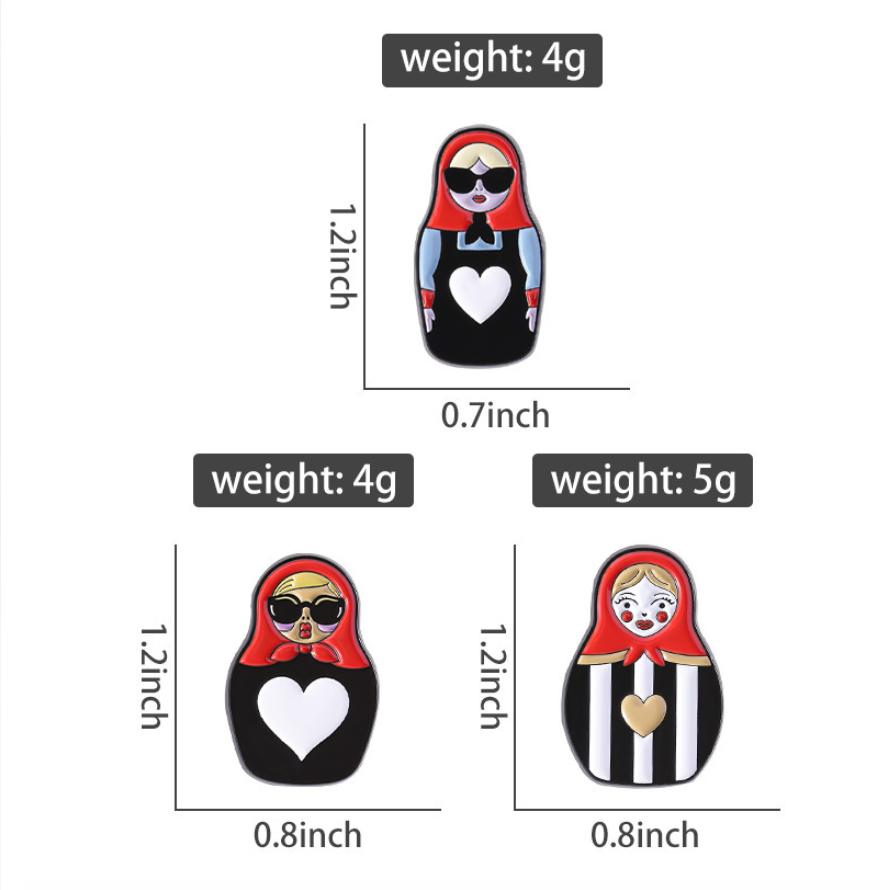 Cute Cartoon Matryoshka Doll Brooch, Zinc Alloy Enamel Pin Russian National Feature Decor Badge For Scarf Clothes Backpack Fashion Accessory
