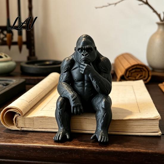 Creative Table Edge Decor 3D Printed Thinking Gorilla Figurine Mini Thinker Statue Thoughtful Gift for Men Modern Minimalist Sitting Sculpture