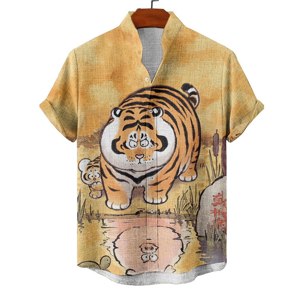 Классические гавайские рубашки с короткими рукавами и принтом в стиле тики-клуба для девушек-хула и ретро-автомобилей для мужчин, модные гавайские рубашки, пляжные блузки